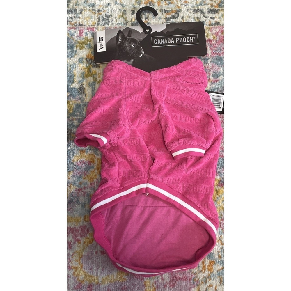 NWT CANADA POOCH Beach Bum Towel Hoodie Size M 18" Fits 25-33lbs Pink & White